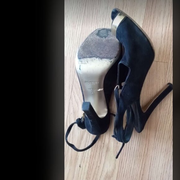 Yves Saint Laurent Women's Gold Peep Toe Heels Sz 37 - Picture 6 of 10